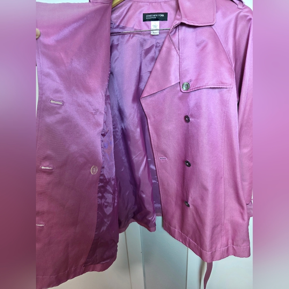 Jones New York Collection Pink Silk Blend Double Breasted Belted Trench Coat L - Picture 8 of 12